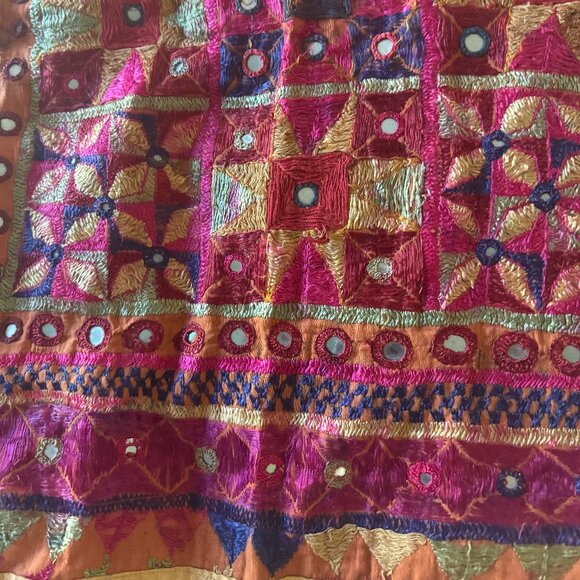 Antique Hand Created Bread Cloth | Mustard, Fuchsia, Blue & Teal | Middle East - Picture 1 of 13